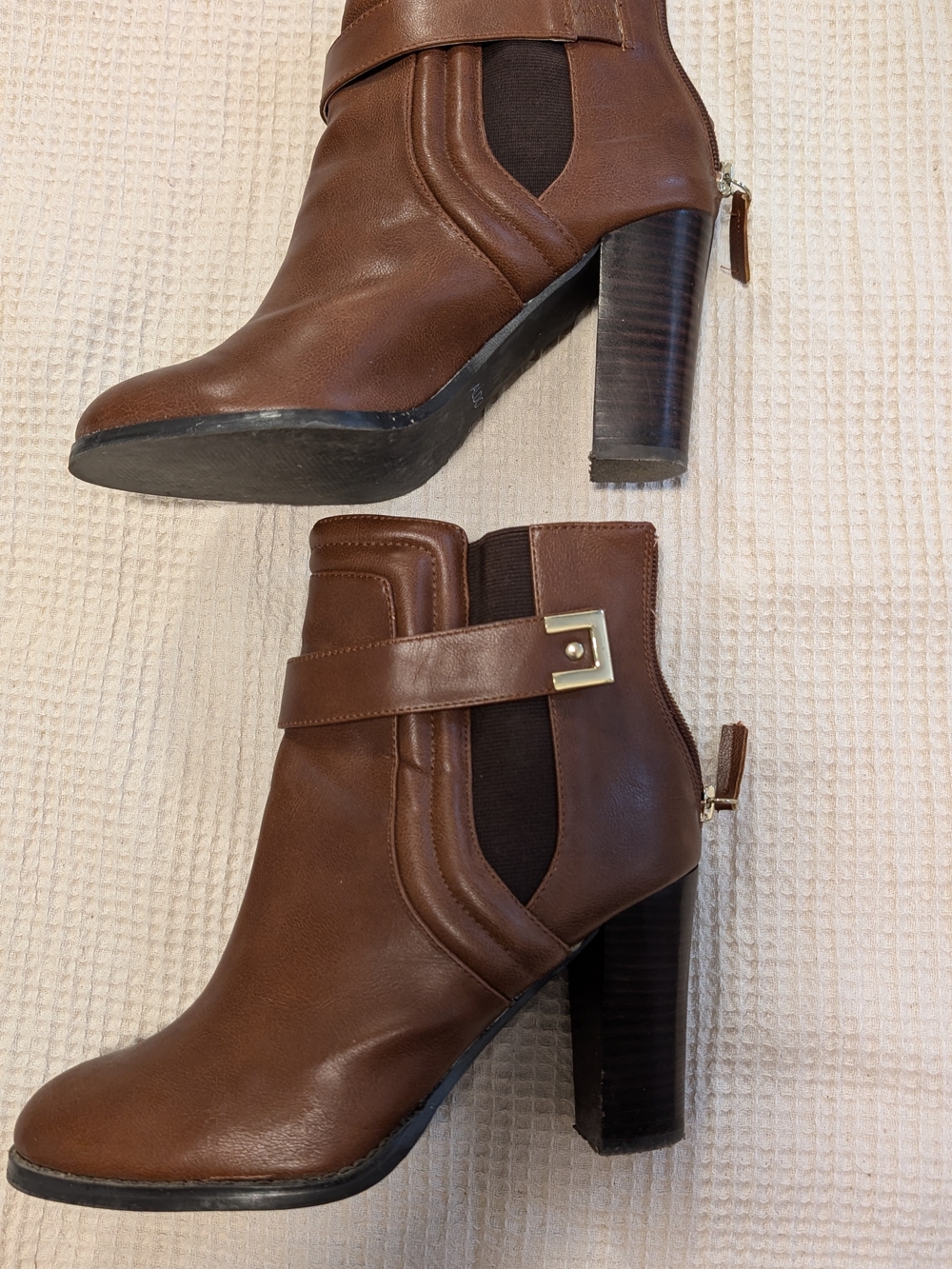 Aldo Brown Leather-Look High Heel Ankle Booties with Side Strap